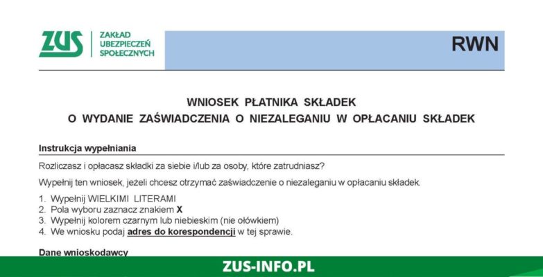 Wniosek RWN ZUS do pobrania Jak uzupełnić ZUS RWN online