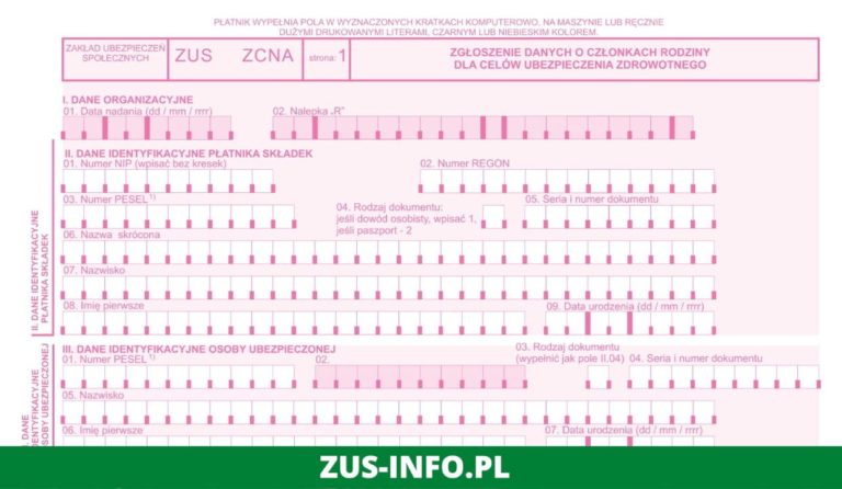 Formularz ZUS ZCNA, Druk Online Do Pobrania, Wzór Wypełniony