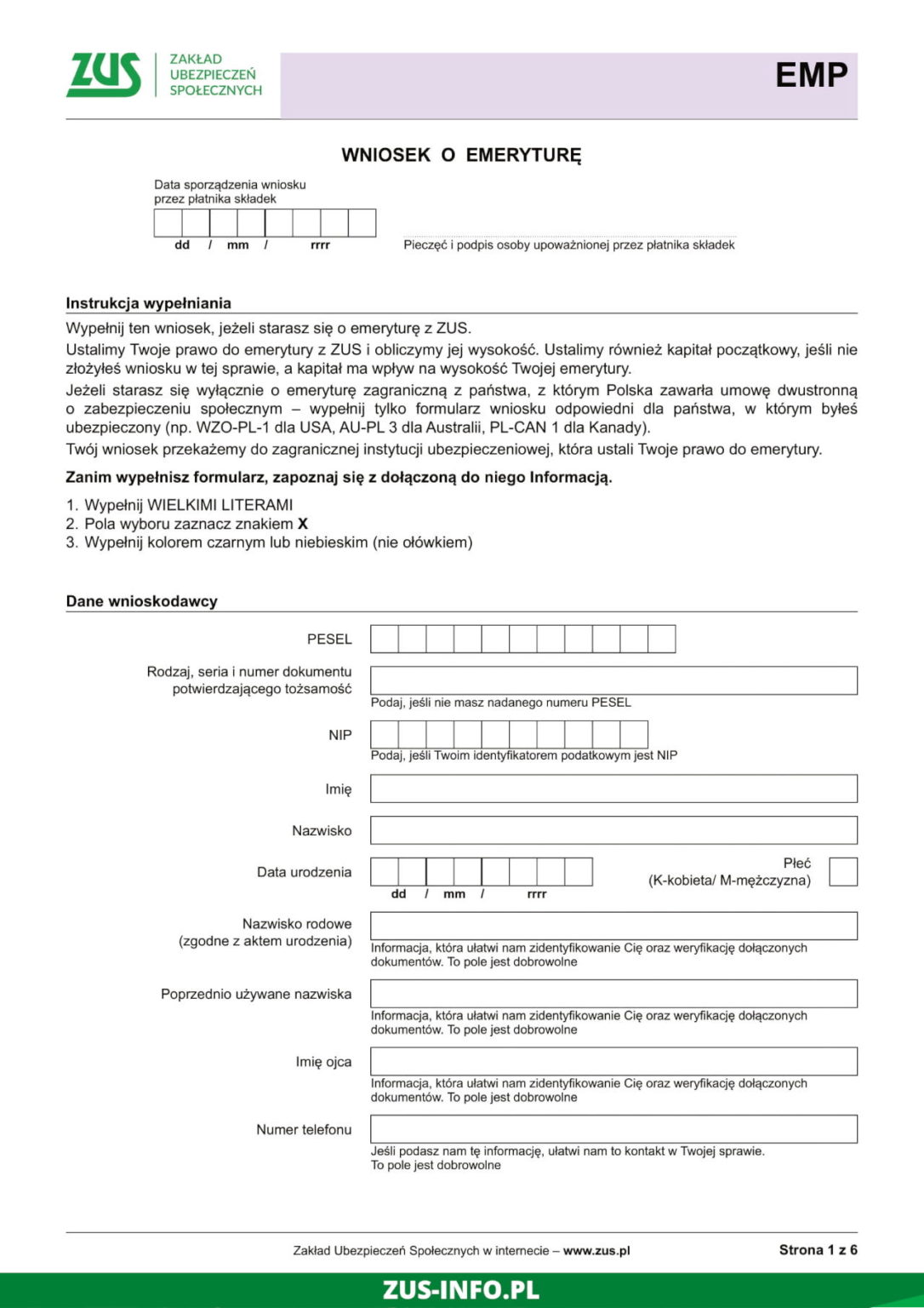 Formularz Zus Emp Wniosek O Emerytur Zus Emp Online