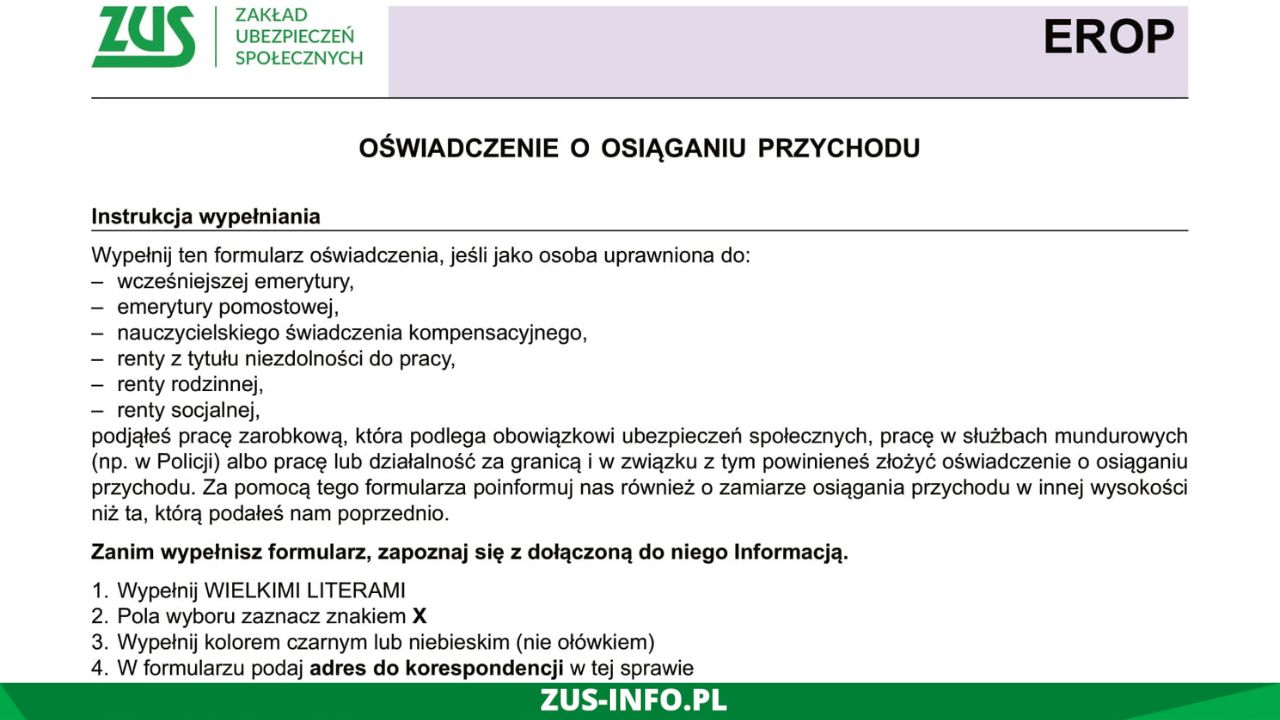 druk-zus-erop-o-wiadczenie-o-osi-ganiu-przychodu-online