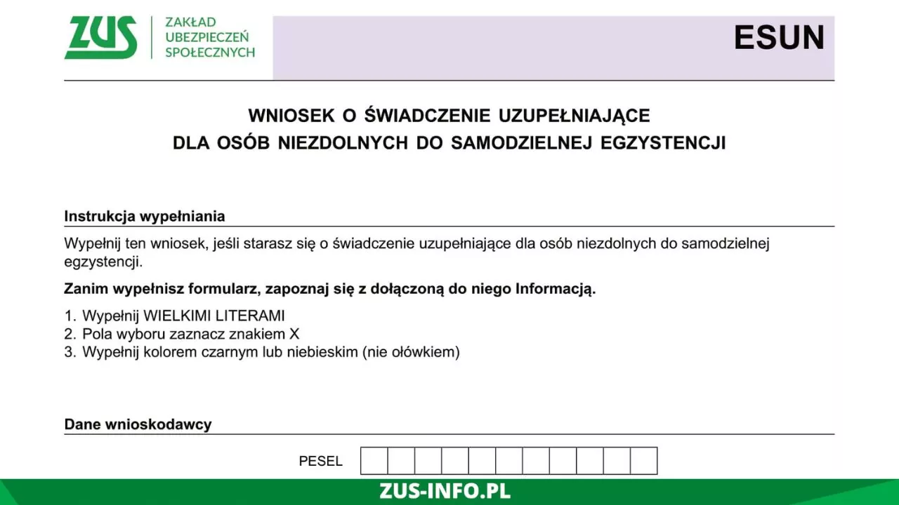 Druk Zus Esun Wniosek O świadczenie Uzupełniające Esun Zus 1417